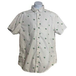 Denim Flower Ricky Singh White Palm Tree Button Up Golf Shirt Slim Fit Medium